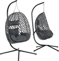 Silla colgante WOLTU con soporte, carga hasta 150 kg, silla colgante de ratán PE, con cojín de asiento y reposacabezas, para interior y exterior, gris
