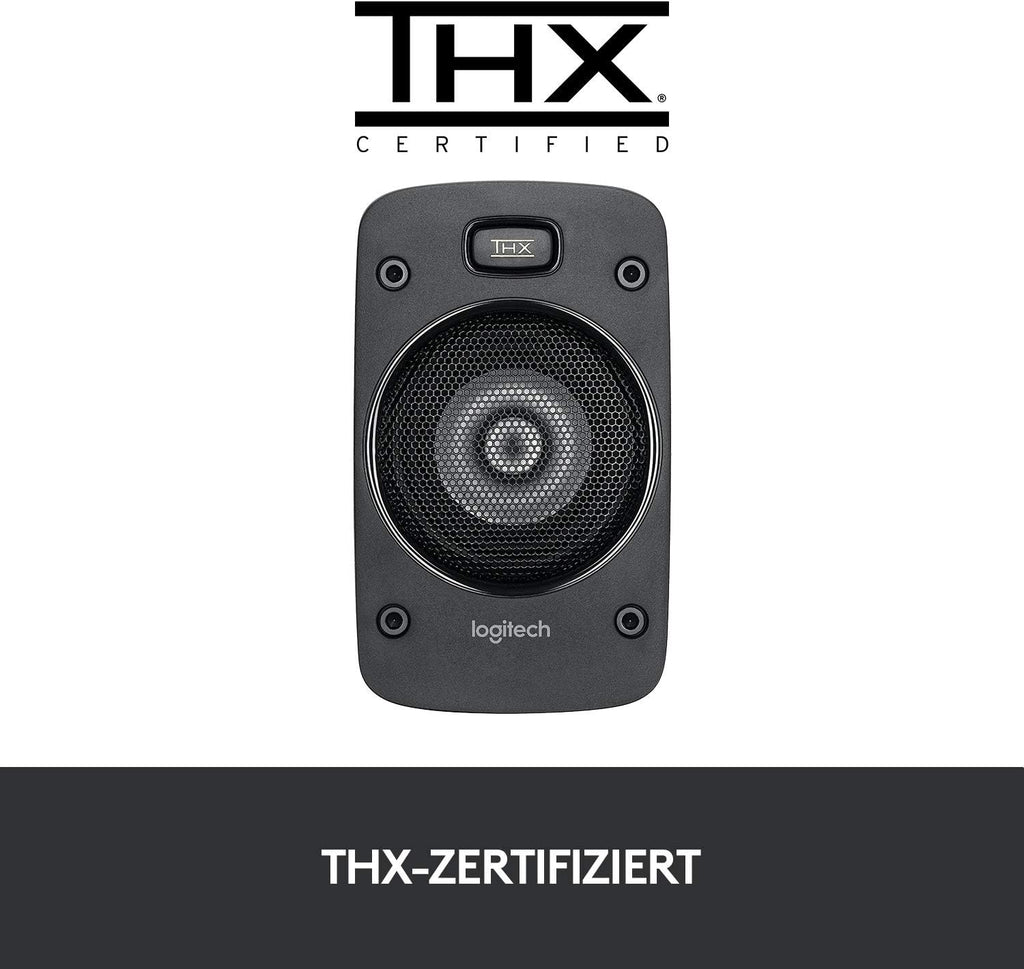 Sistema de sonido 5.1 Logitech Z906, altavoces con sonido envolvente de 1000 vatios, THX, múltiples entradas de audio, mando a distancia, enchufe UE, PC/PS4/Xbox/equipo estéreo/TV/smartphone/tableta - Negro
