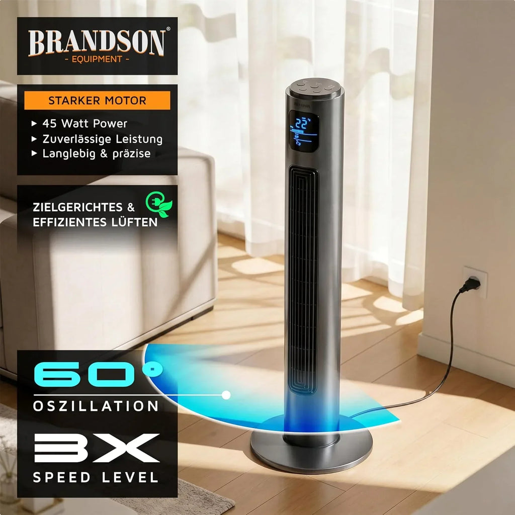 Ventilador de torre 96 cm con mando a distancia, 3 velocidades, 3 modos, oscilación, temporizador, ventilador de pie silencioso, gris frío
