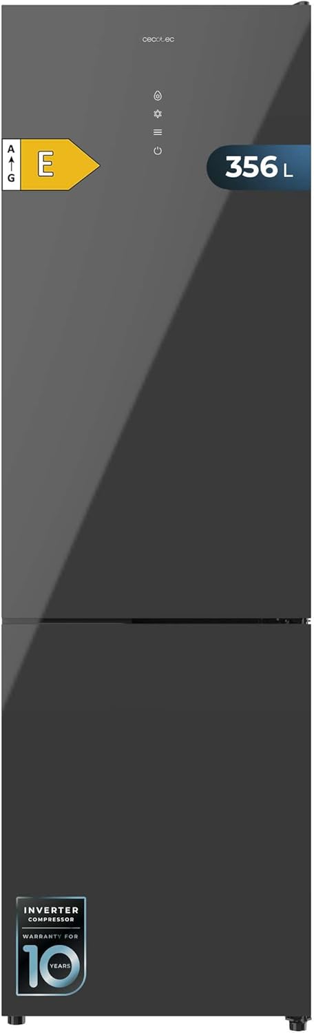 Frigorífico combi Cecotec Bolero CoolMarket Combi 356 Grey Glass E. Frigorífico gris, 356L, Total No Frost, clase E, MultiAirFlow, Fast Cooling, Fast Freezing, modo vacaciones.