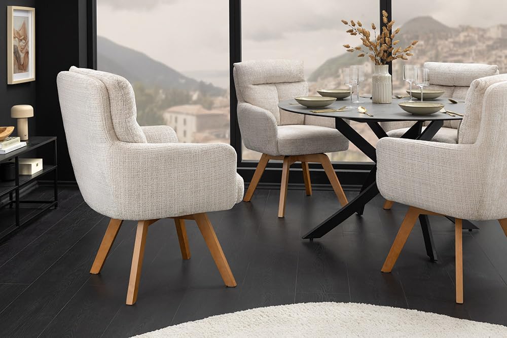 Silla giratoria Riess Ambiente Big George - Champán - Felpilla con reposabrazos madera de haya natural silla de comedor diseño retro