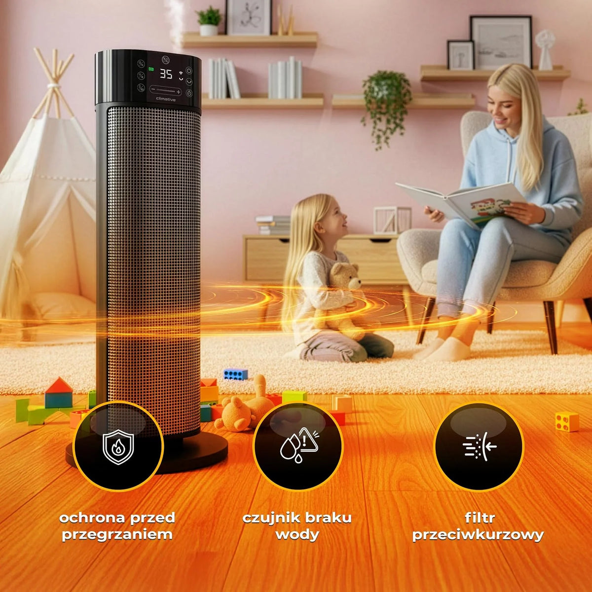 2w1 termowentylator z nawilżaczem 2000W Mistiq WiFi, oscylacja 80°, tryb ECO, timer 24h, energooszczędna elektryczna nagrzewnica PTC do pomieszczeń