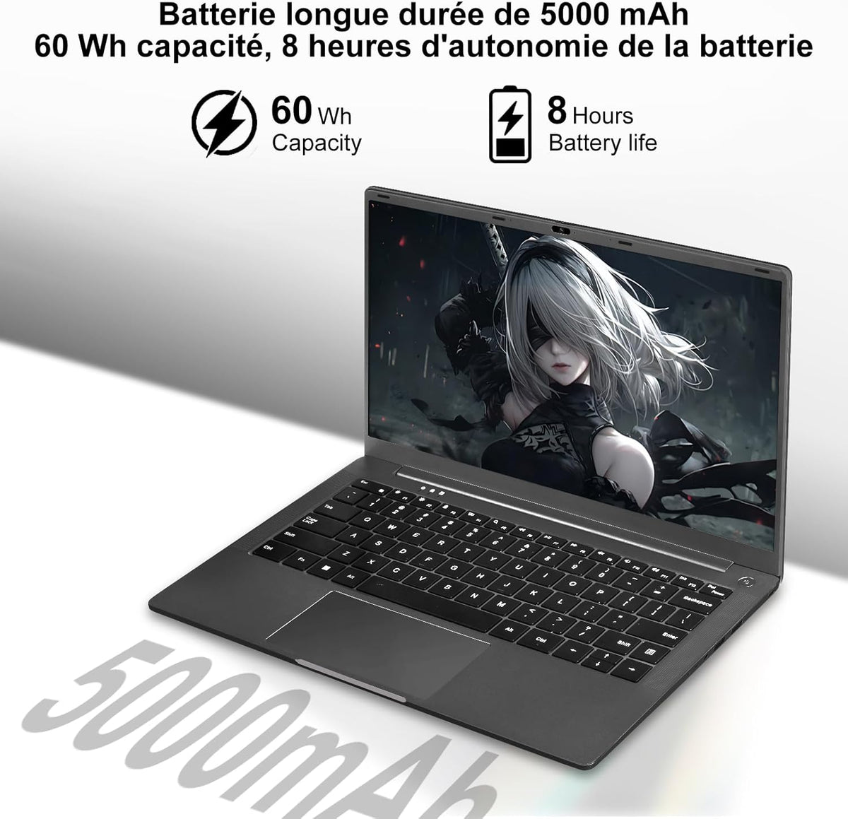 Portátil de 14 pulgadas Celeron N5095 Win11 Pro 8 GB RAM 256 GB SSD con expansión de 1 TB, WiFi 5G, FHD 1920x1080, PC portátil con ratón inalámbrico, teclado QWERTY con membrana de teclado AZERTY - Negro metalizado
