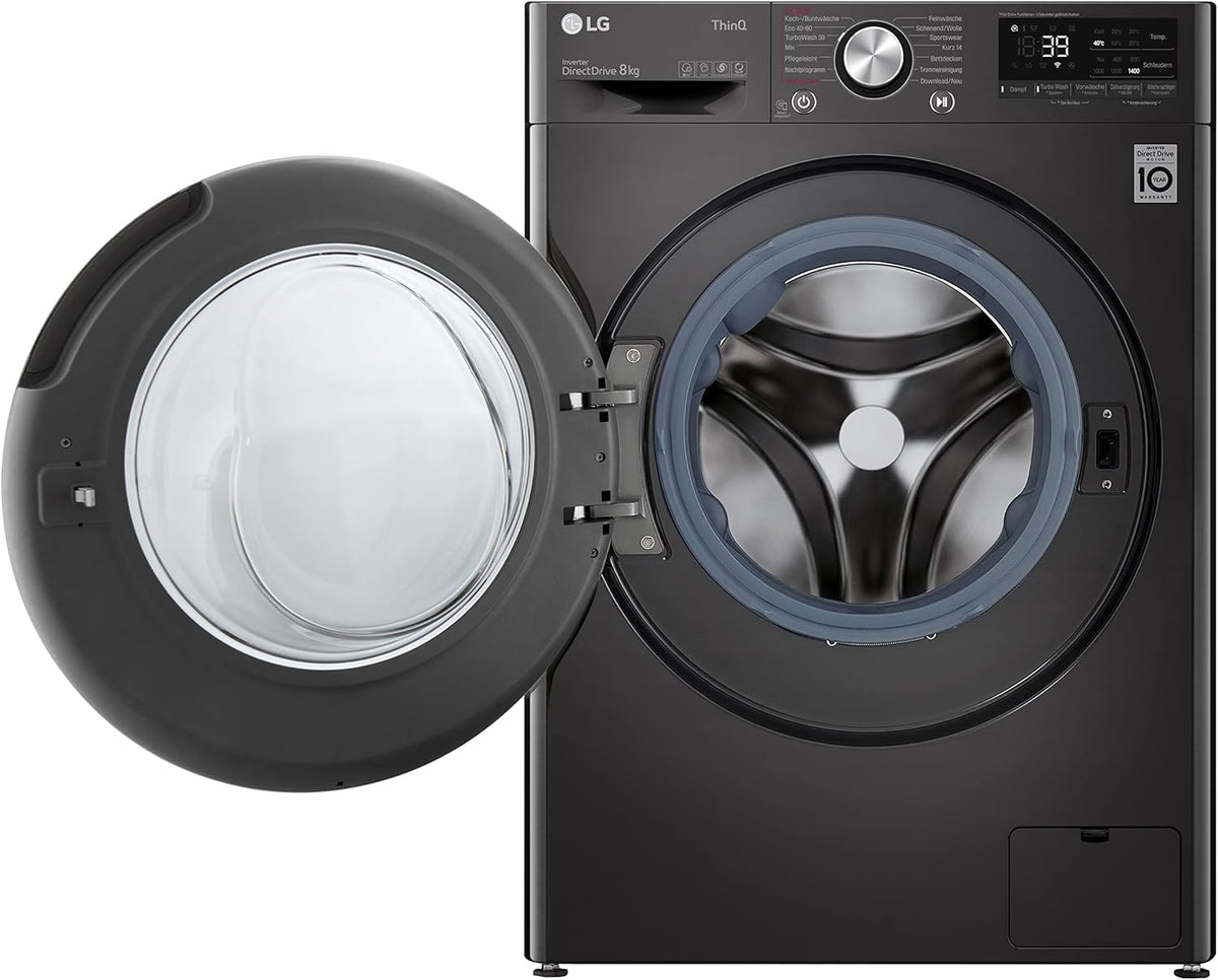 LG F4WV7080, Clase A, lavadora de carga frontal 8 kg, 1400 rpm, AI Direct Drive, Wi-Fi, limpieza profunda con vapor, gran capacidad, TRIPLE A, puerta exterior de cristal templado, 62 x 60 x 85 cm, blanco