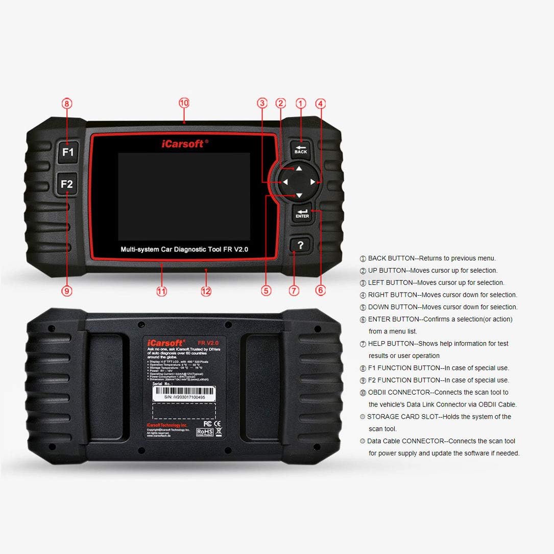 Herramienta de diagnóstico OBD II Icarsoft FR V2.0 ICFRV2 Adecuado para (Marca de coche): Universal Sin restricciones 1