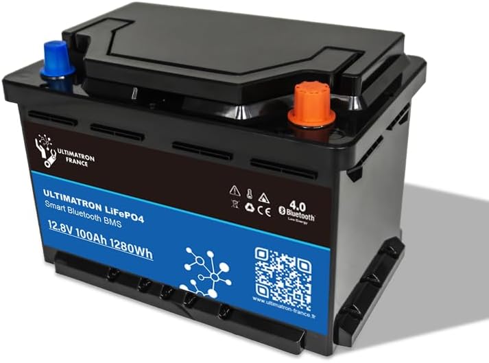 ULTIMATRON - Batería de litio bajo asiento 12.8V 100Ah LiFePO4 Smart BMS con Bluetooth - Versión Pro