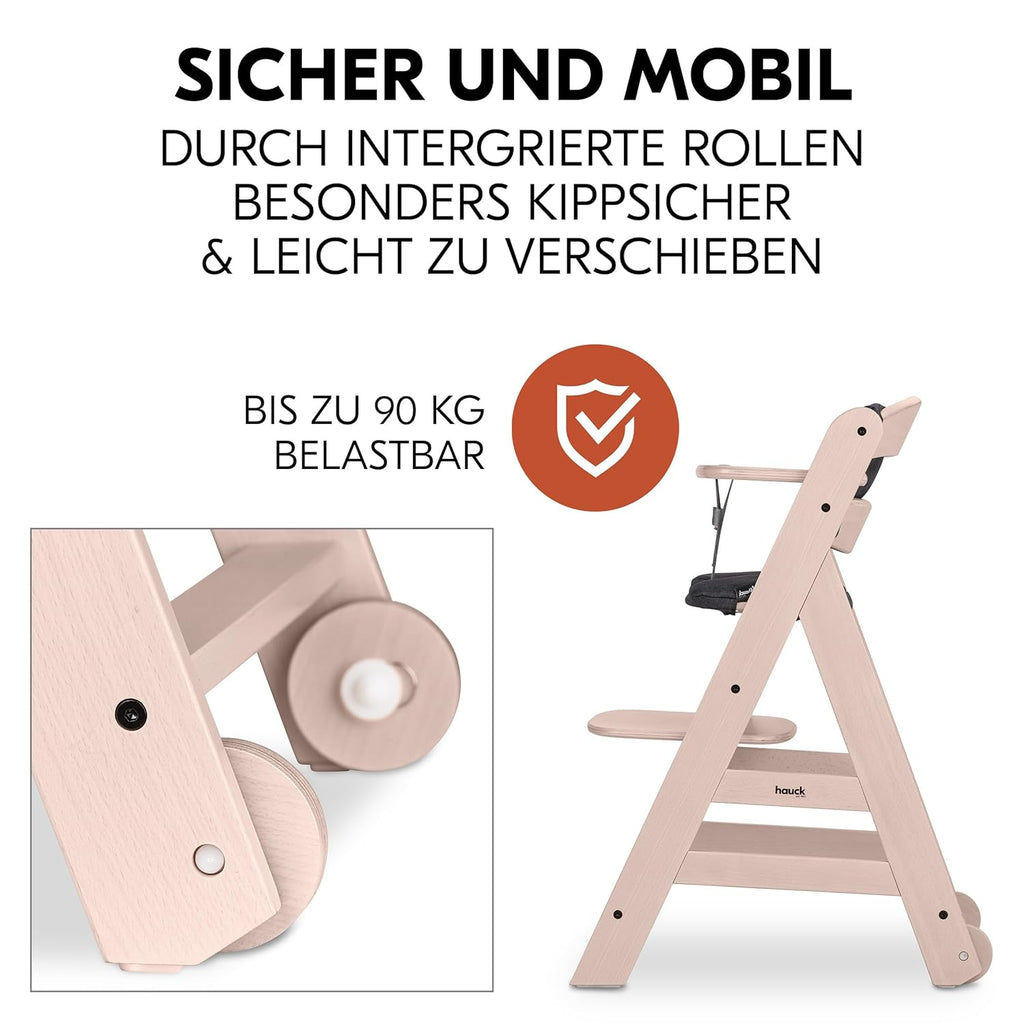 Hauck Trona Beta+ Newborn Set Eco Bouncer - Trona de madera evolutiva para bebés desde el nacimiento, incluye accesorio para recién nacidos, cojín de asiento y bandeja - Gris oscuro