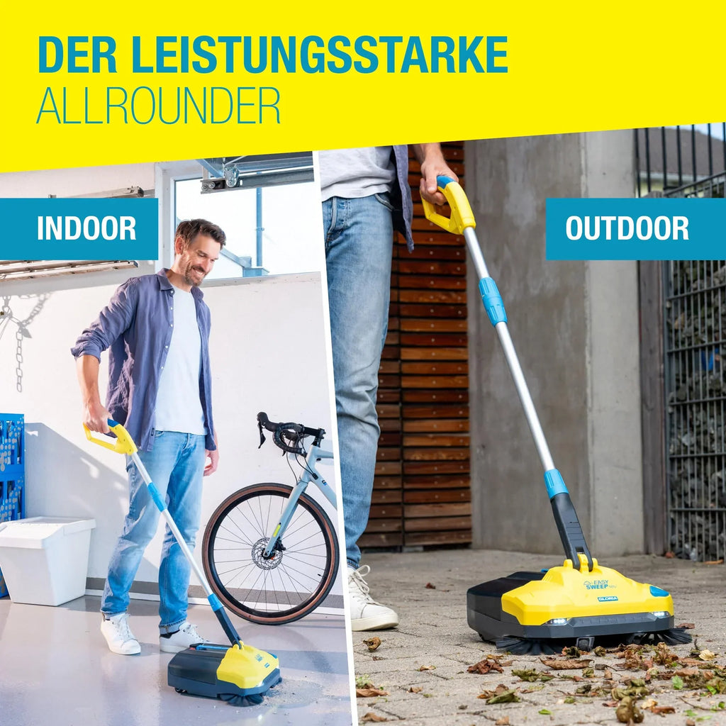 Gloria EasySweep 18V Set barredora a batería, 40 cm, depósito de 4,5 l, para acera, terraza, entrada, garaje, interior y exterior