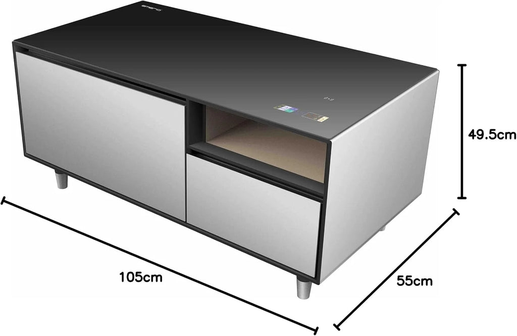 Emerio MusicFridge – połączenie chłodziarki do napojów (68 l) z zamrażarką (14 l), soundbar i stołem lounge, Bluetooth, 2 x USB, 1 x USB-C, dźwięczny dźwięk, przyciski czujników, powierzchnia z
