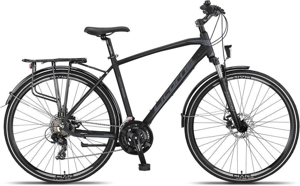 Bicicleta de trekking y turismo premium Licorne Bike de 28 pulgadas, con cuadro de aluminio y frenos de disco, para niños, niñas, mujeres y hombres - 21 velocidades - Bicicleta de montaña - Bicicleta híbrida