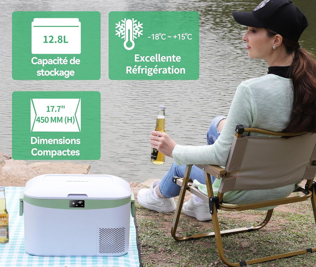 BINGI Nevera Eléctrica de Compresión para Coche de 12,8L con Enfriamiento Rápido - Refrigerador Portátil hasta -18°C, 12V/24V/220V, para Autocaravana, Furgoneta, Camión, Barco, Coche, Hogar, Camping