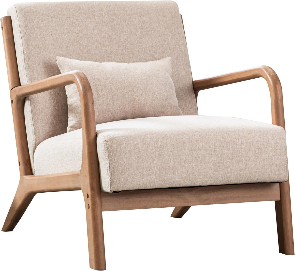 Sillón decorativo EBELLO con cojín, sillón tapizado moderno de mediados de siglo para sala de estar, sillón orejero con estructura de madera y apoyabrazos, sillón de lectura con capacidad de carga de hasta 150 kg, beige