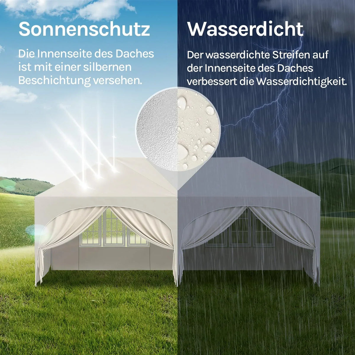 WOLTU Cenador plegable 3x6m Pop up con 6 paredes laterales, carpa de fiesta, beige, UPF 50+, impermeable, altura ajustable, resistente al viento