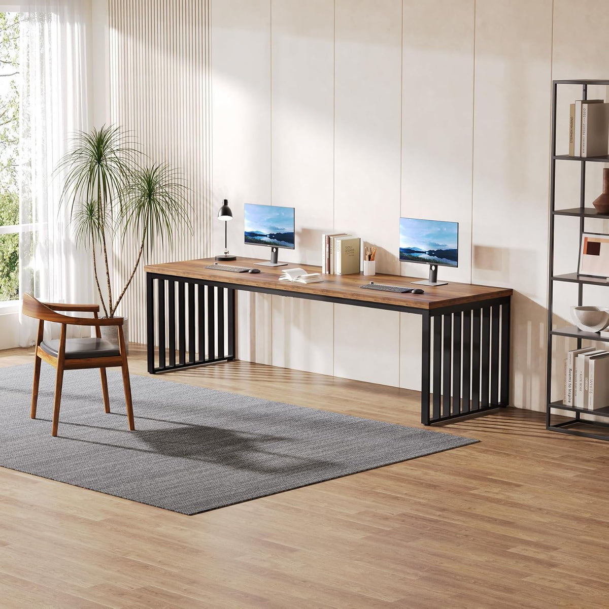 Escritorio Tribesigns de 180 cm, mesa de computadora grande, escritorio para PC, mesa de oficina con estructura de metal resistente, estación de trabajo para oficina en casa, mesas de despacho, mesa de conferencias (sin silla) (marrón)