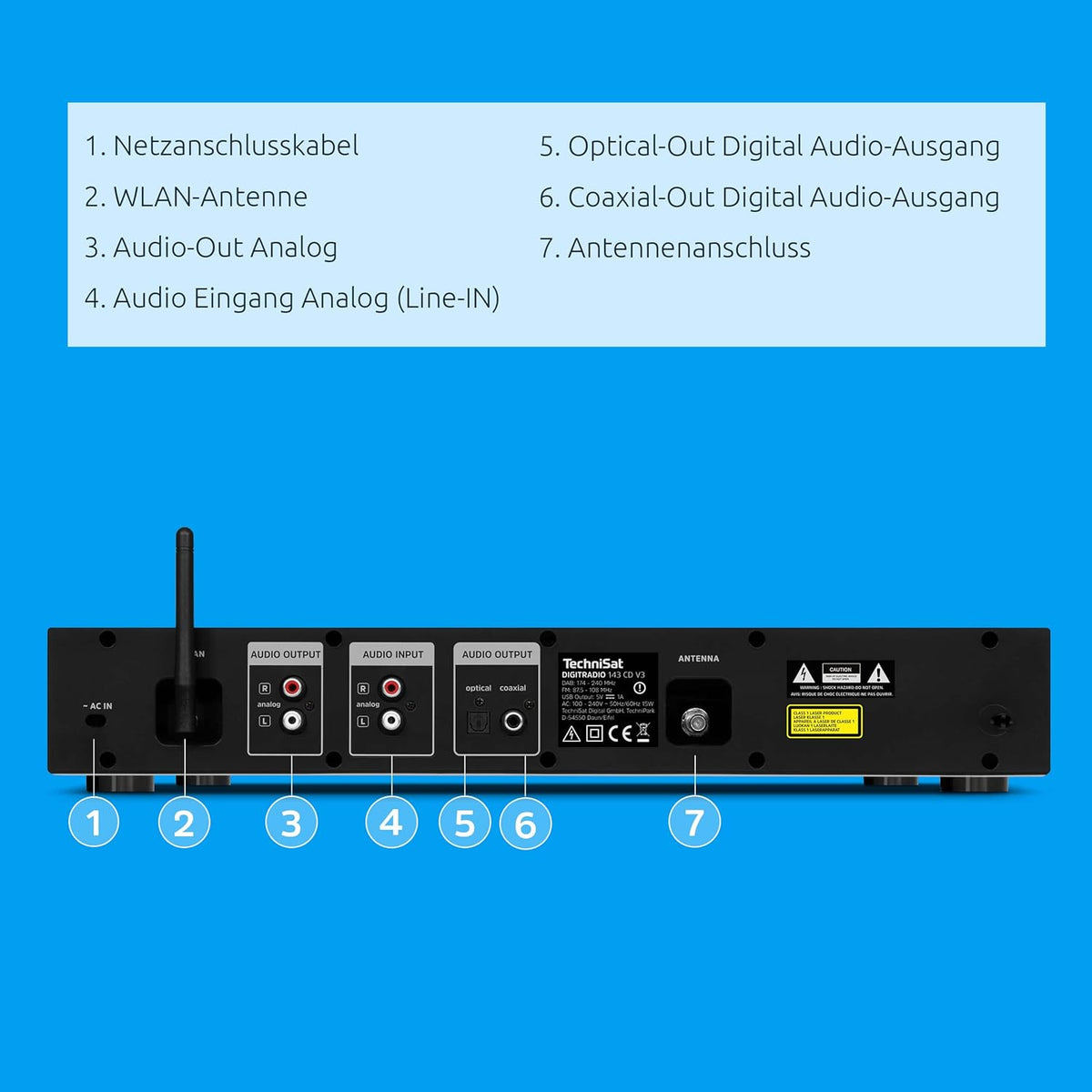TechniSat DIGITRADIO 143 CD (V3) – Sintonizador HiFi digital, radio por internet (DAB+, FM, transmisión de audio por Bluetooth, Spotify Connect, reproductor de CD, WLAN, 43,5 cm de ancho, control por aplicación, mando a distancia) Negro