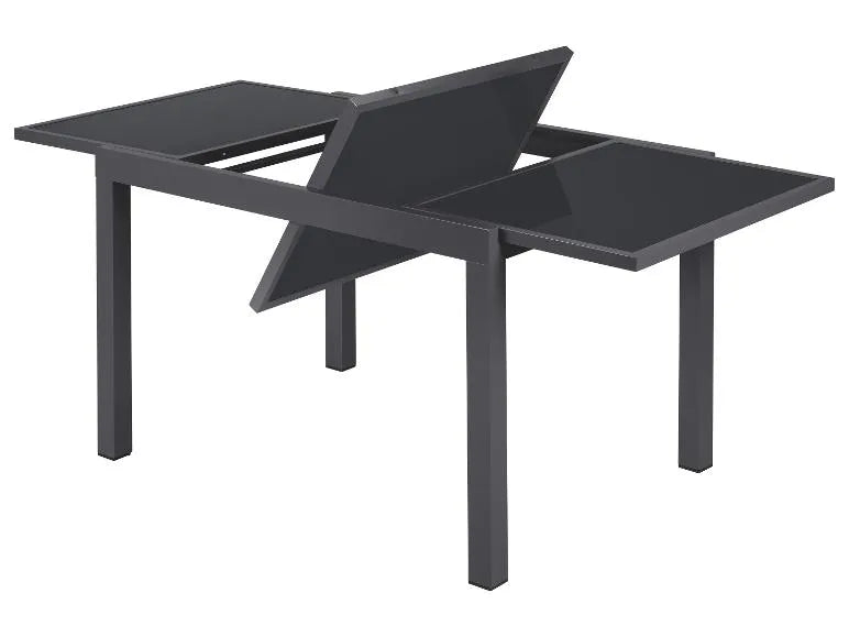 Conjunto de aluminio "Houston", 9 piezas: mesa extensible y 8 sillas de respaldo alto, gris
