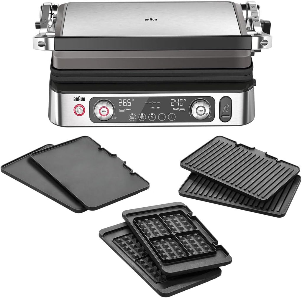 Braun MultiGrill 9 Pro CG 9167, parrilla de contacto con placas de grill, plancha y gofrera, y termómetro, posiciones de cocción: contacto, barbacoa, horno, placas aptas para lavavajillas, función Boost hasta 265°