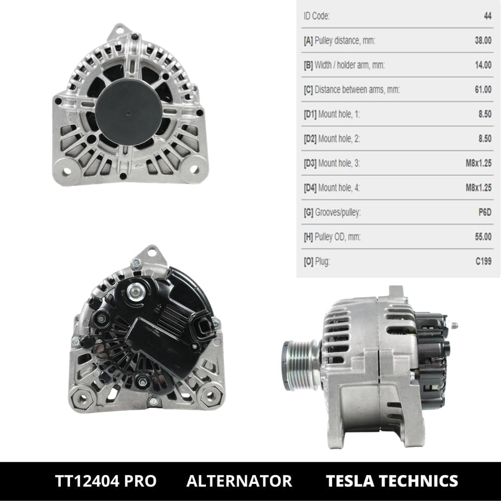 Alternador de coche TESLA TECHNICS TT12404 PRO 12V, 110A. Compatible con RENAULT. Excelente relación calidad-precio. Fácil instalación y garantía.