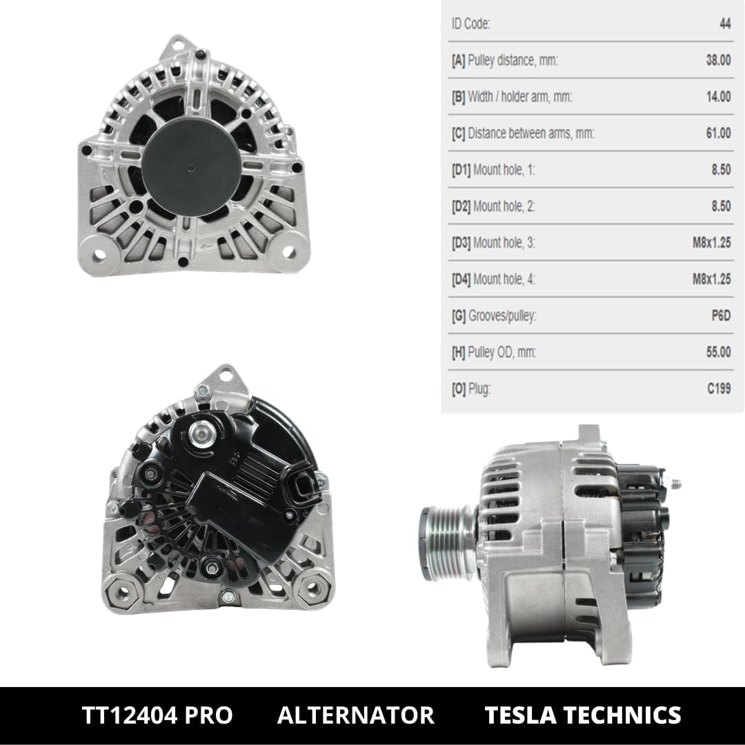 Alternador de coche TESLA TECHNICS TT12404 PRO 12V, 110A. Compatible con RENAULT. Excelente relación calidad-precio. Fácil instalación y garantía.