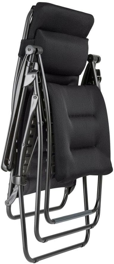 LAFUMA MOBILIER - Sillón relax acolchado de gravedad cero RSX CLIP XL - Tumbona plegable para jardín e interior - Tejido AirComfort - Silla reclinable versátil, máxima comodidad, Francia - Acero negro