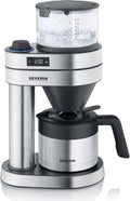 Cafetera de filtro Severin "Caprice" con jarra térmica antigoteo, como hecha a mano, cafetera para hasta 8 tazas, cafetera con temporizador, 1 l, acero inoxidable cepillado/negro, KA 5763