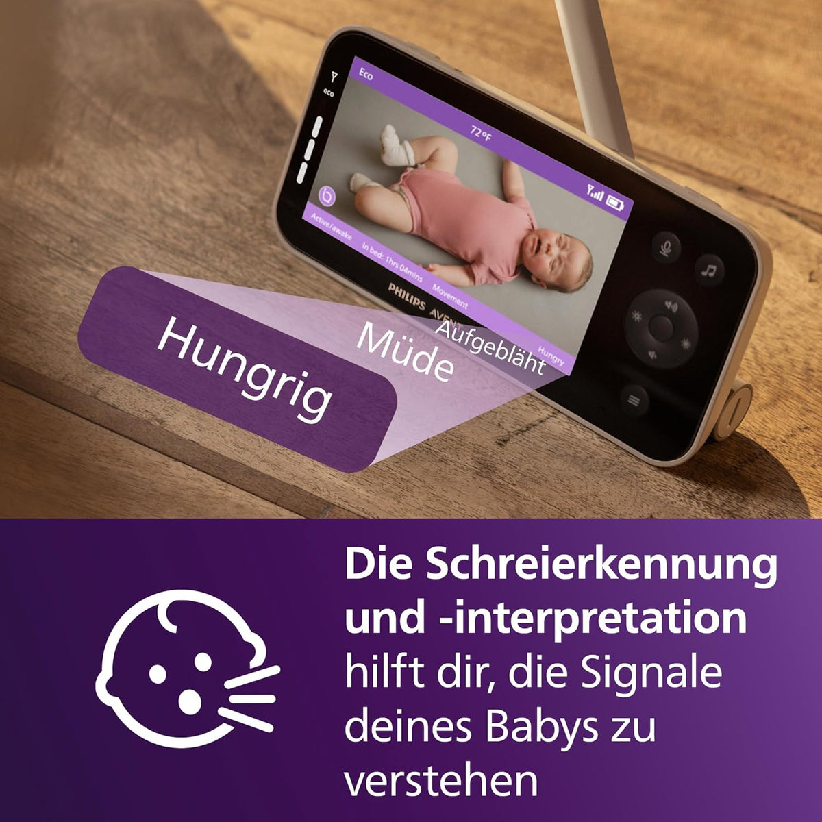 Vigilabebés con vídeo conectado PHILIPS Avent con Wi-Fi, cámara HD de alta calidad, visión nocturna por infrarrojos, detección de llanto, función de comunicación bidireccional, 12 horas de duración de la batería en modo Eco, modelo SCD951/26