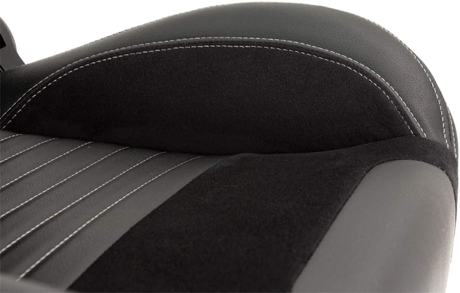 Asiento tipo baquet AutoStyle 'Classic II' - Piel sintética negra + ante + costuras grises - Respaldo ajustable a la izquierda - incl. guías