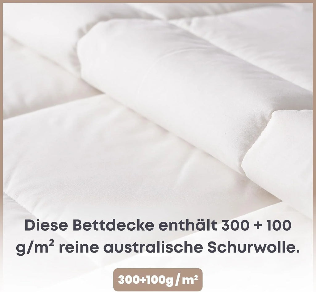 SLEEP COMFY Kołdra całoroczna 3 w 1, 100% australijska żywa wełna, przyjazna alergikom i lekka wełna, pikowana kołdra 135 x 200 cm, certyfikat Oeko-TEX