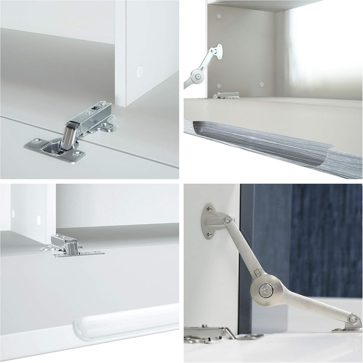 Mueble de salón Vladon Mirage, fabricado en Alemania, mueble mural con panel trasero, 2 puertas, 2 puertas abatibles y 6 estantes de cristal abiertos, blanco mate/crema de alto brillo (262 x 183 x 39 cm)