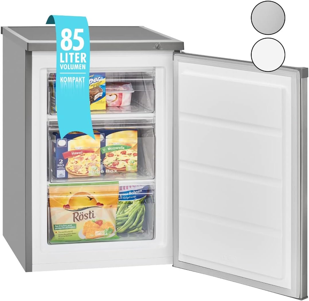 Congelador Bomann® | 85 litros de capacidad útil | Congelador pequeño con 3 cajones y cubitera | Mini nevera con regulación continua de temperatura | Puerta reversible | GS 2186.1 blanco
