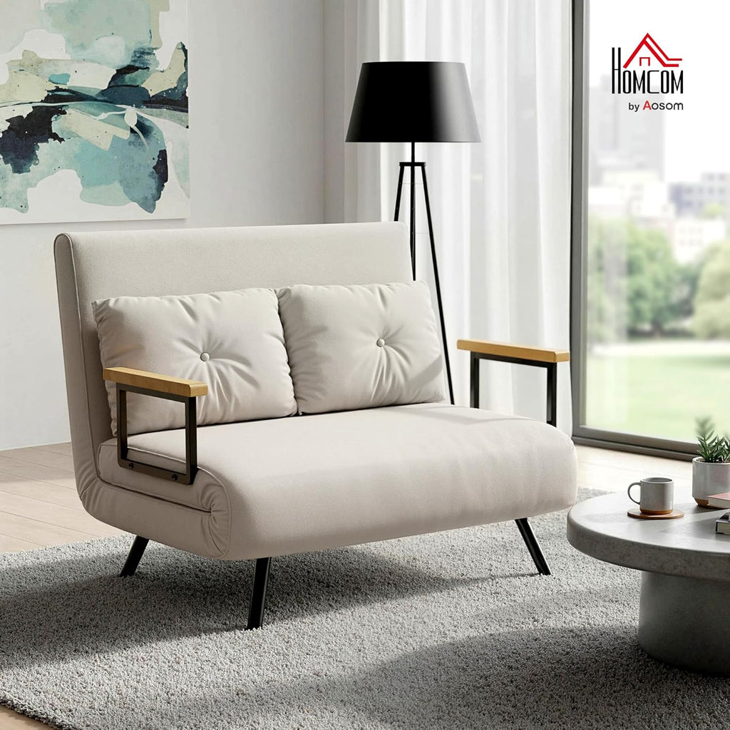 HOMCOM Sofá cama 4 en 1, sofá de 2 plazas con función de cama, 183 x 98,5 cm, sofá plegable con respaldo ajustable en 5 niveles, cojín lumbar y aspecto de terciopelo para salón, beige