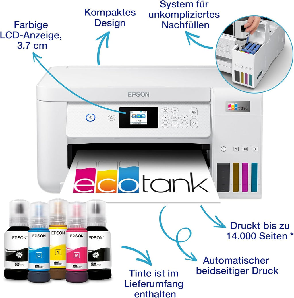 Impresora multifunción de inyección de tinta Wi-Fi Epson EcoTank ET-2826 A4, con un suministro de tinta incluido de hasta 3 años