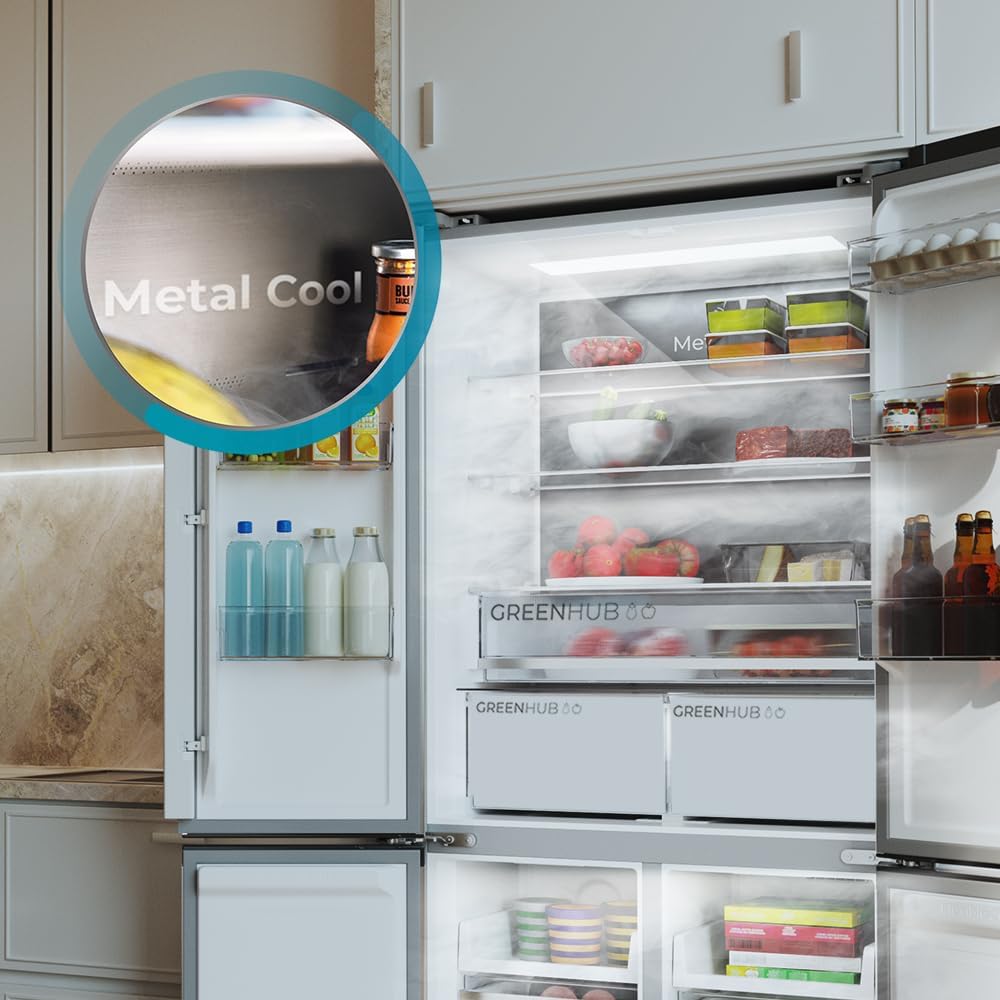 Frigorífico Cecotec 4 Puertas Semi-Integrable Total No Frost Bolero CoolMarket 4D 456 SBI Inox E, Capacidad Extra Máx 456 L, 189 cm de altura y 83 cm de ancho, MetalFlexCooling, Compresor Inverter