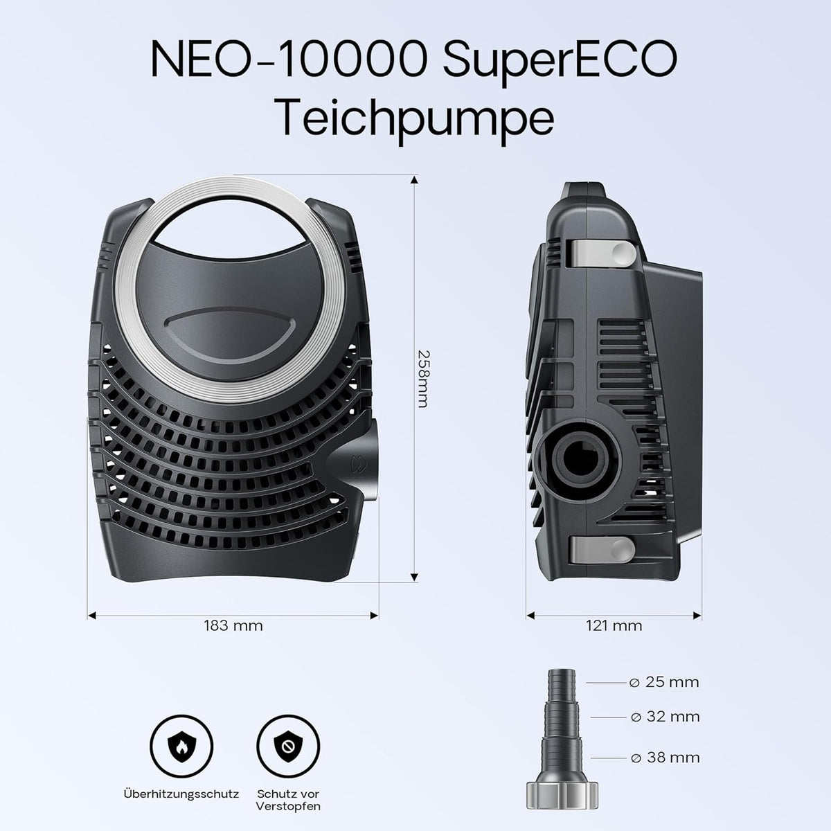 Set completo SunSun: filtro para estanque CBF-350C para estanques de hasta 90.000 l como filtro de flujo, bomba para estanque NEO10000 SuperECO 10.000 l/h 80 W, clarificador UVC para estanque CUV-236 de 36 W, distribuidor en Y