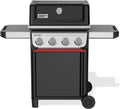Barbacoa de gas Weber Spirit E-410 / 4 quemadores, encendido piezoeléctrico, ruedas robustas y rejilla de calentamiento, superficie de cocción de 51 x 46 cm, compatible con mesas laterales Weber Works, negro/plata