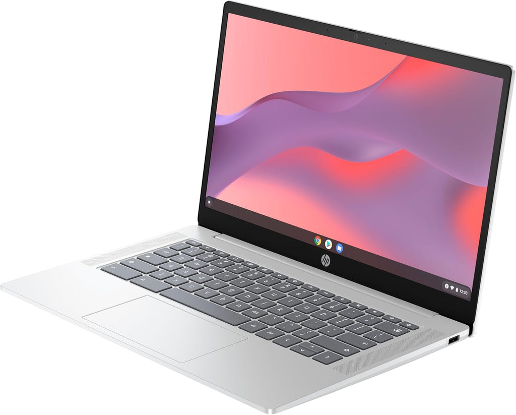 HP Chromebook 14a-nf0001sf Portátil 14" HD, PC Portátil (Intel Celeron N100, RAM 4 GB, Flash 128 GB, Intel Iris XE, Chrome OS), Ordenador Plateado, Teclado AZERTY