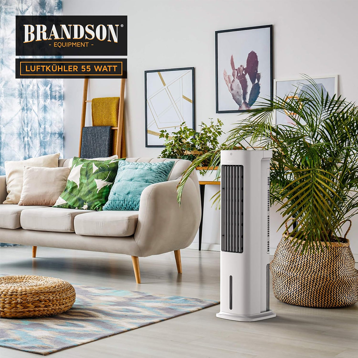 Brandson - Enfriador de aire por agua 5 en 1 - Enfriador evaporativo, humidificador, ventilador y purificador de aire, aire acondicionado portátil sin tubo de escape - Galardonado 2025 - silencioso - depósito de agua de 5 L