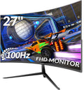 Monitor Gaming CRUA de 27 pulgadas y 100Hz, monitor de PC curvo Full HD 1080P 1500R sin bordes con FreeSync y tecnología de cuidado ocular, compatible con VESA