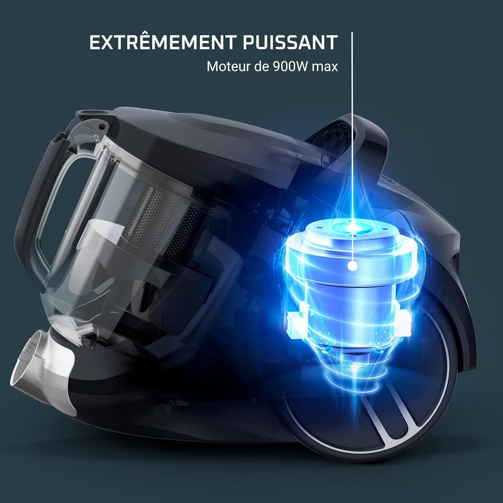 Aspirateur sans sac Rowenta Compact Power XXL Animal, Moteur basse consommation 900W max, Haute filtration, Bac à poussière 2,5L, Compact, RO4B50EA, Gris