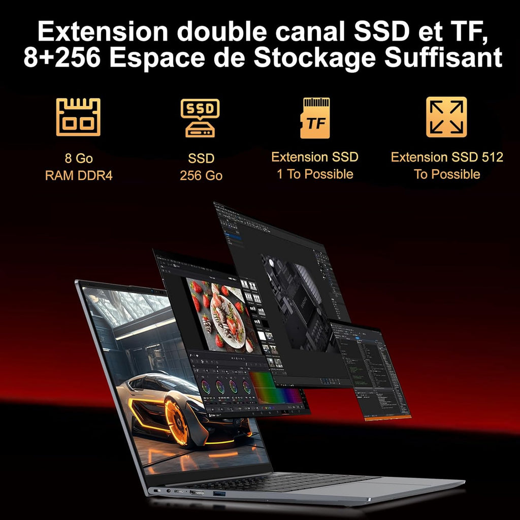 Portátil Ruzava de 15,6 pulgadas Celeron N5095 Win11 Pro 8GB RAM 256GB SSD Expansión 1TB 5G WiFi 1920x1080 FHD con ratón inalámbrico, teclado QWERTY con membrana de teclado AZERTY - Gris