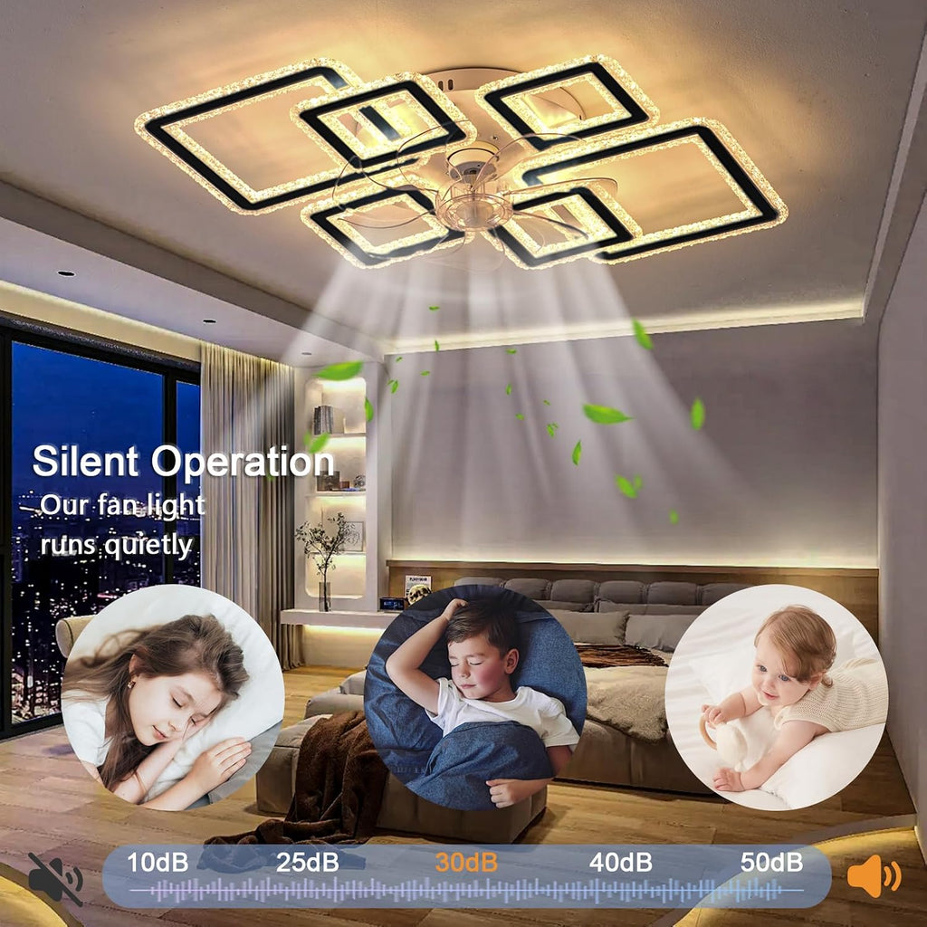 Lámpara con ventilador y mando a distancia, ventilador con luz inteligente moderno de 84 cm, 6 velocidades y LED regulable de 3000k-6500k, ventilador de techo silencioso para dormitorio, sala de estar, comedor, despacho, negro