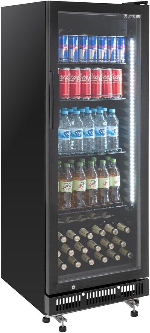 Refrigerador de bebidas GKS-230 I 230 L Nevera para bebidas con puerta de cristal y LED I Refrigerador para botellas con cerradura I Refrigerador de cerveza 0 a +8 °C