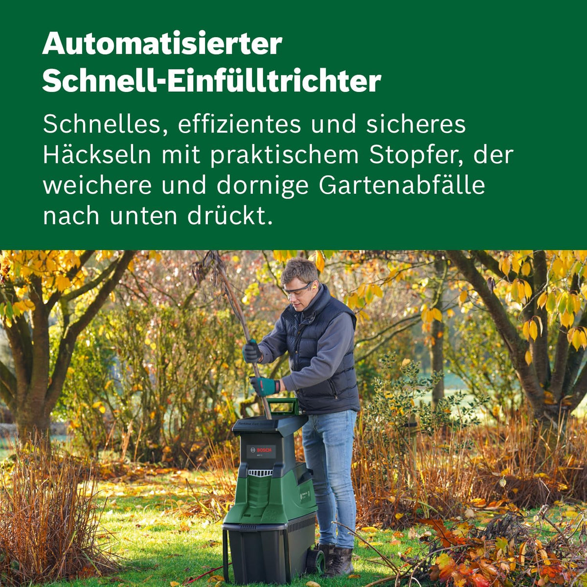 Trituradora de turbina Bosch AXT 25 TC (2500 W; adecuada para madera y residuos de jardín duros; incluye guantes de jardinería; caja colectora integrada de 53 l; en caja de cartón) – Edición