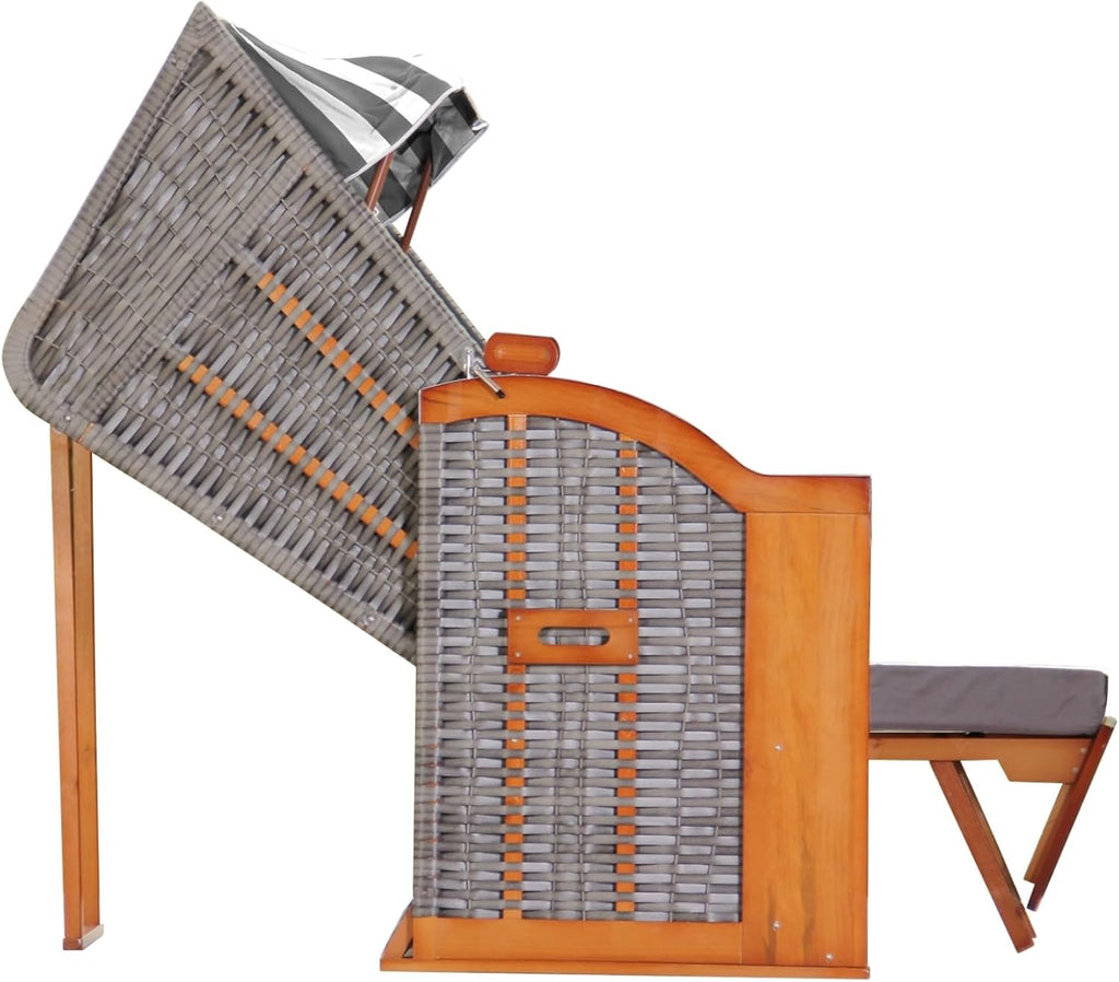 Strandkorb Hanse Ostsee 2,5 plazas Klassik XXL, 160 cm de ancho - Reclinable, ya montado, incluye ruedas para strandkorb, ideal para el hogar, balcón y terraza