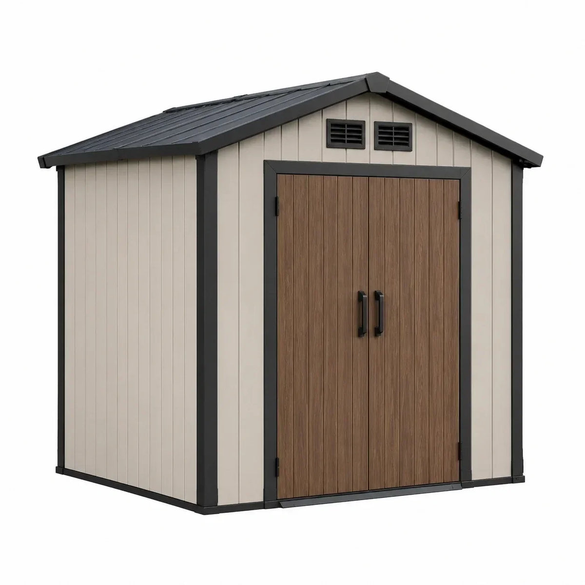 Caseta de jardín de polipropileno con estructura de acero 185 x 152 x 226 cm gris claro/marrón oscuro