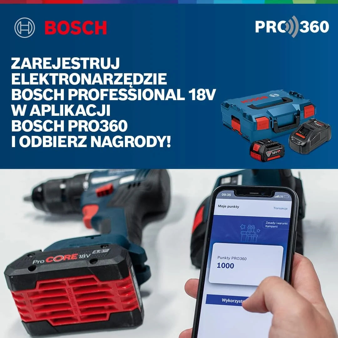 Bosch Professional system 18V: akumulatorowa wiertarko-wkrętarka udarowa GSB 18V-110 C (maks. moment obrotowy 110 Nm, walizka L-BOXX)