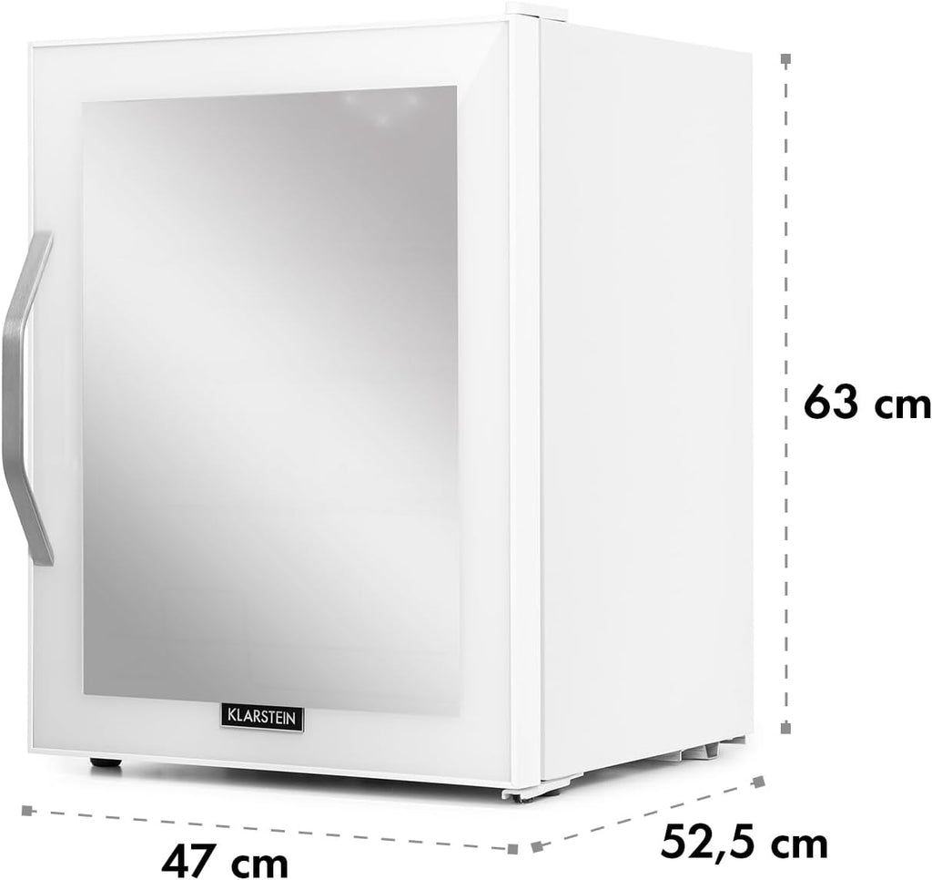 Mininevera Klarstein con puerta de cristal para habitaciones, refrigerador de bebidas con estantes ajustables, pequeño de 80 litros, frigorífico silencioso para interiores/exteriores