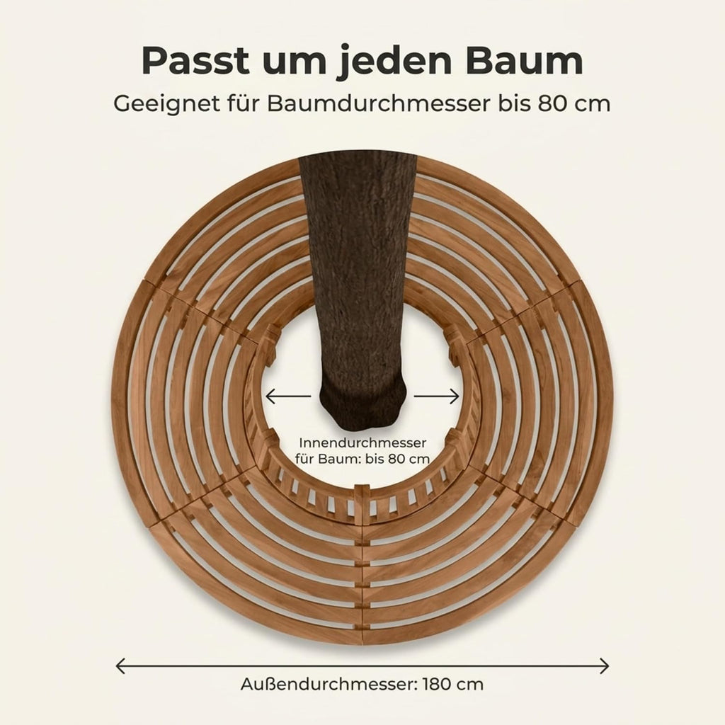 Banco circular premium SAM Timo de 180 cm, banco circular de 360° para árboles de madera maciza de teca, banco de jardín resistente a la intemperie con capacidad para hasta 8 personas, banco circular de madera para jardín y terraza