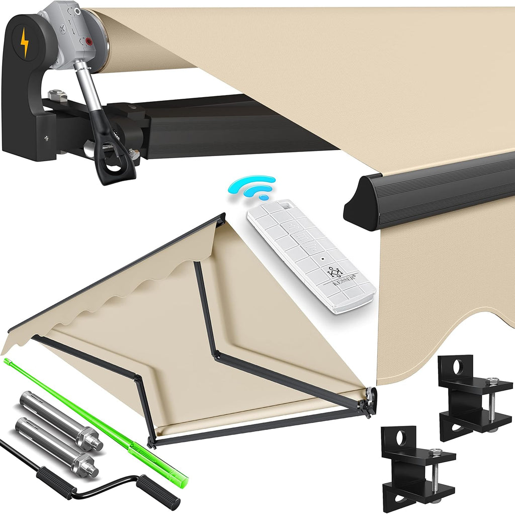KESSER® Toldo articulado eléctrico con mando a distancia, toldo de brazos articulados, 250 x 200 cm, toldo para terraza, toldo de sujeción, toldo solar, incl. soporte de pared, protección solar, toldo para balcón, beige