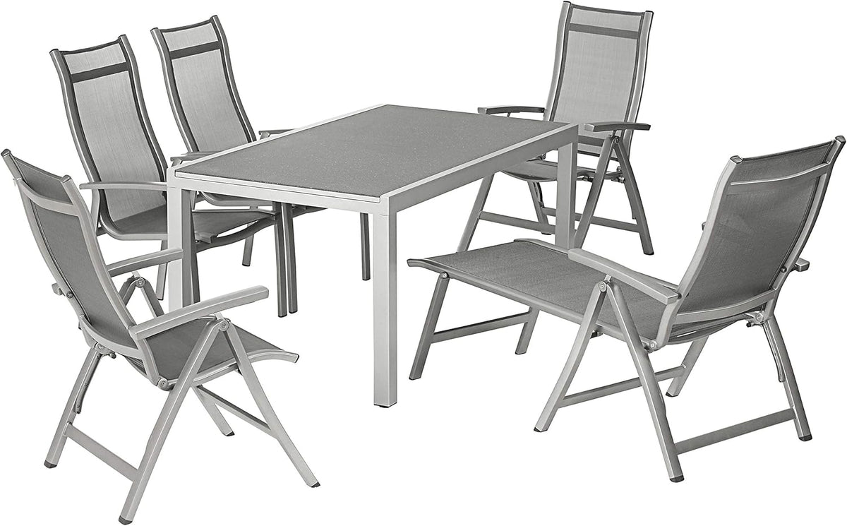 Sillón plegable Dehner Chicago, aprox. 110 x 63,5 x 67,5 cm, textileno/aluminio, gris
